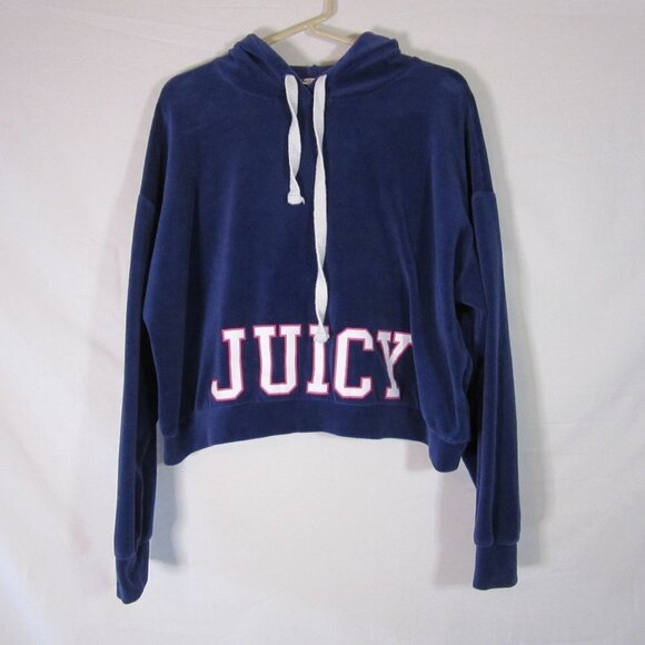 Juicy Couture Blue Velour Velvet Y2K Track Hoodie Spellout Sweatshirt - Picture 1 of 5